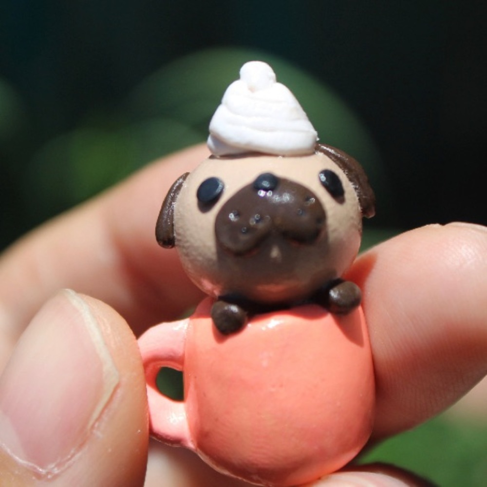 Polymer Clay Pug in a Mug Charm